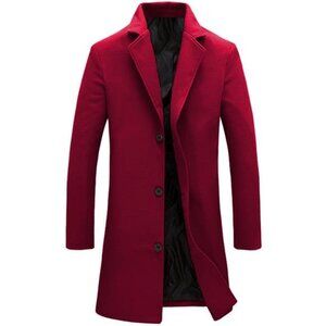 Men's Solid Color Pea Coat Wool Blend Notched Collar Single Breasted Overcoat